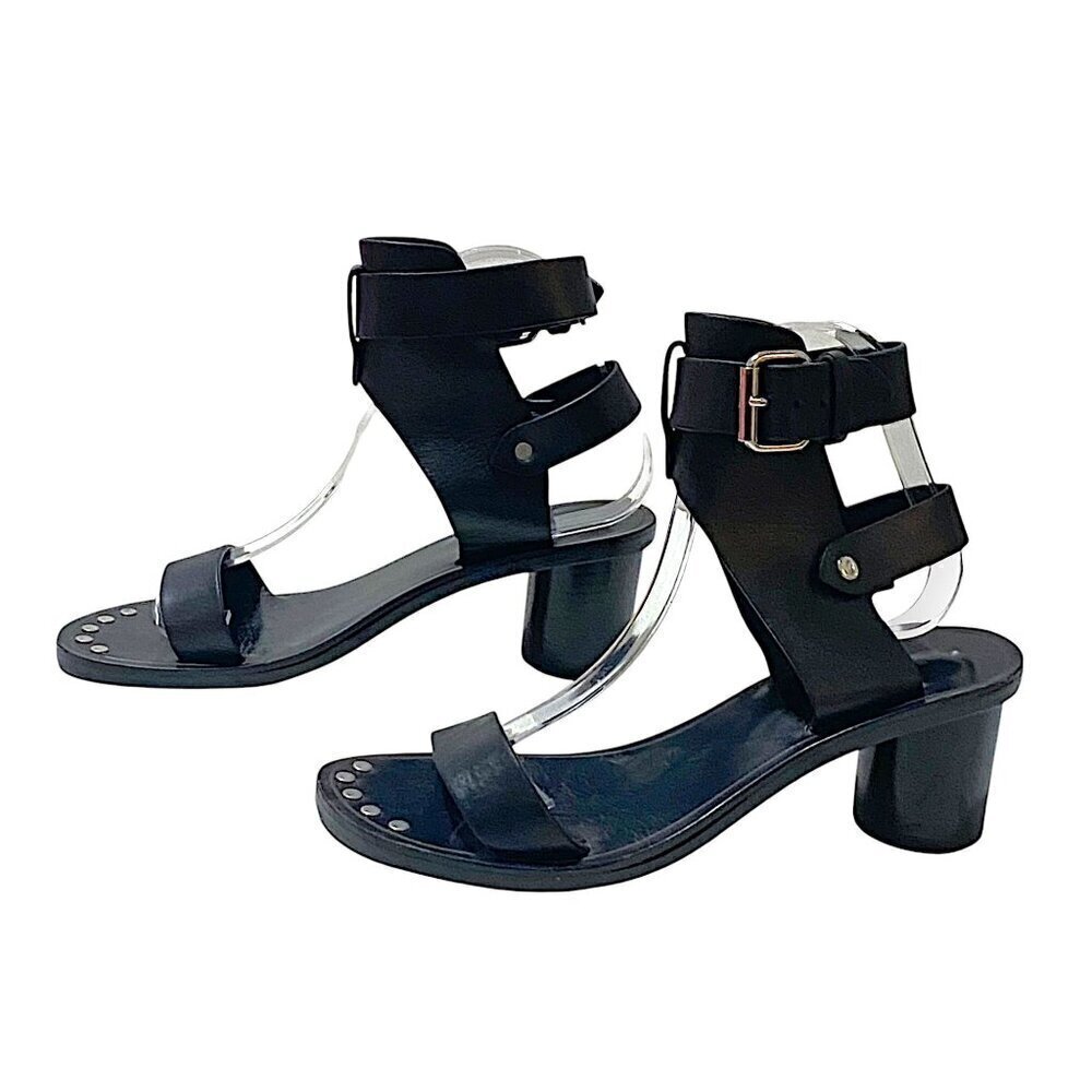 Isabel Marant Black Leather Jaeryn Mid Heel  Sandals, Size 37EU, Buckle - Picture 4 of 12